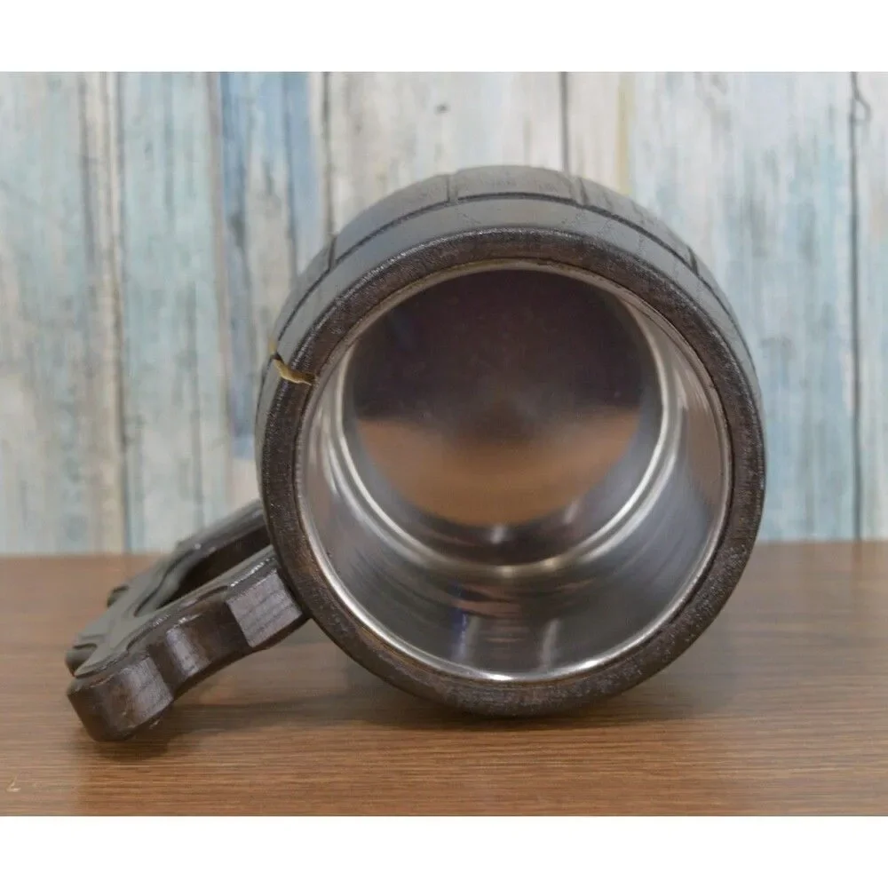 Rustic Wood Beer Mug Tankard Stein | Medieval Viking Style | **Has Crack** AS-IS